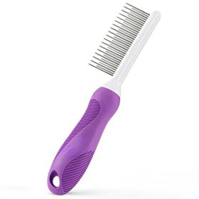 Pet Comb with Long & Short Stainless Steel Teeth for Removing Matted Fur; Knots & Tangles ‚Äì Detangler Tool Accessories for Safe & Gentle DIY Dog & C