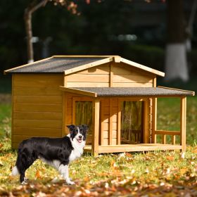 GO 47.2" Large Wooden Dog House Outdoor, Outdoor & Indoor Dog Crate, Cabin Style, With Porch, 2 Doors