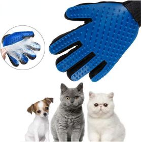 Dog Cat Pet Combs Grooming Deshedding Brush Gloves Effective Cleaning Back Massage Animal Bathing Fur Hair Removal (Metal Color: blue, size: Left)