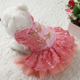 New Year Dog Dress; Festive Pet Dress; Floral Dog Costumes; Pet Clothes For Small Medium Dogs & Cats (Color: Pink, size: XS)