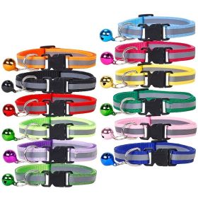 Nylon Collar Reflective With Small Bell For Dog & Cat; Dog Collar; Adjustable dog collar (Color: Black, size: Adjustment)