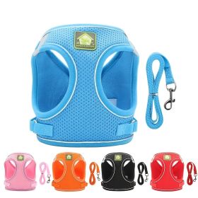 Reflective Pet Harness And Leash Set For Dog & Cat; No Pull Dog Vest Harness With Breathable Mesh (Color: Sky blue, size: XS)