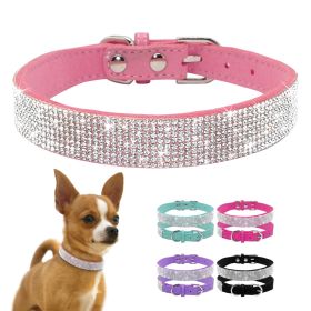 Dog Collar Crystal Glitter Rhinestone Pet Collars Zinc Alloy Buckle Collar For Small Medium Dogs Cats Chihuahua Pug Dog Collar (Color: Light Blue, size: XS)