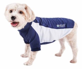 Pet Life Active 'Barko Pawlo' Relax-Stretch Wick-Proof Performance Dog Polo T-Shirt (Color: Navy, size: medium)