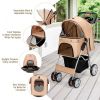 Foldable 4-Wheel Pet Stroller with Storage Basket